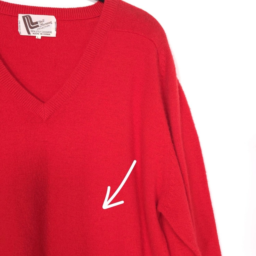 Neil Norman COLLECTION Size L 100% 2-ply CASHMERE Sweater Red Knit 564 Vintage - Picture 6 of 10